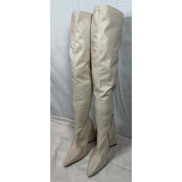 Forever‎ 21 Women's Faux Leather Over-the-Knee Boots in Cream Size 6 - Picture 7 of 9